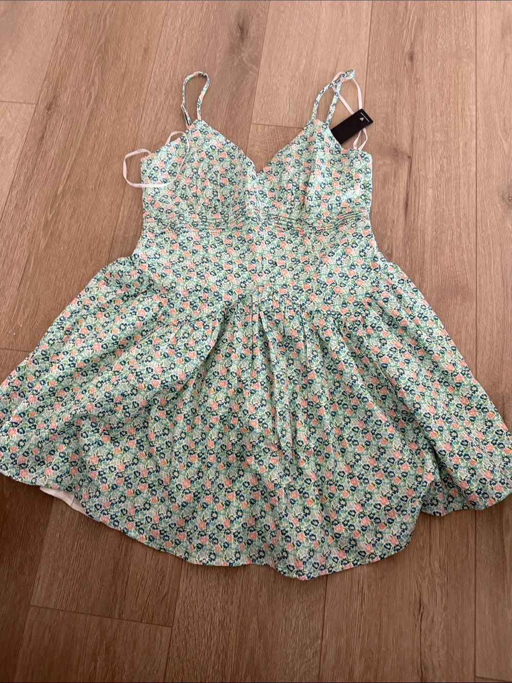 Lulu's Mint Floral Spaghetti-Strap Kids Dress